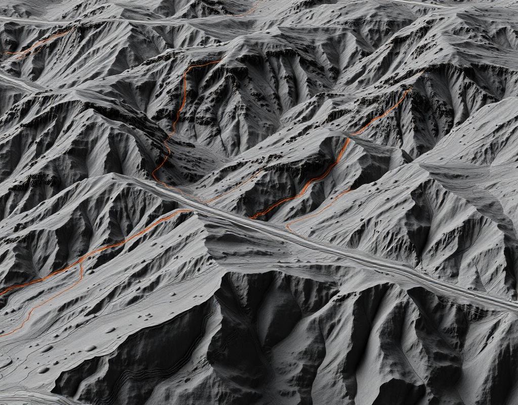 Abstract topographic study illustrating desert relief
